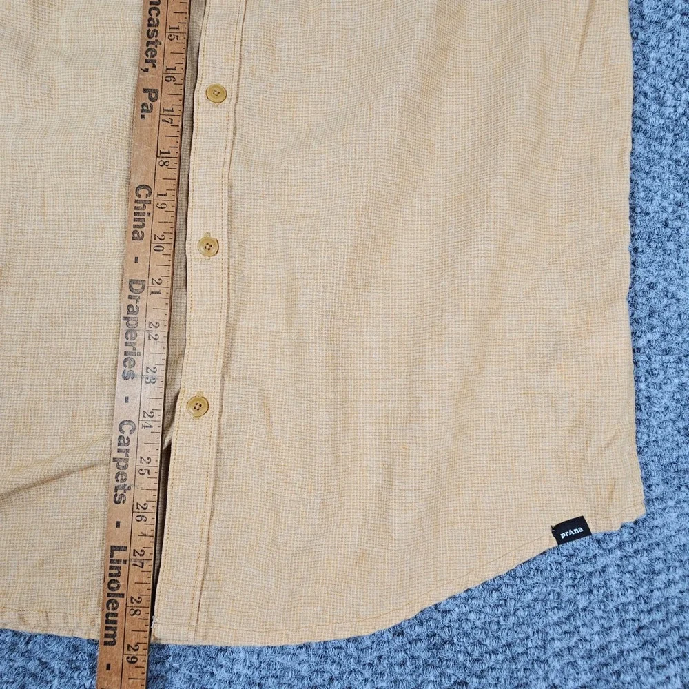 Prana Mens Short Sleeve Hemp Blend Button Down‎ Shirt Mustard Yellow Medium